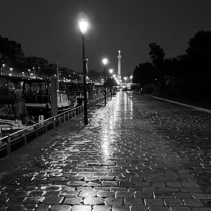 Wet Cobbles black and white photograph of wet cobbles in Paris.