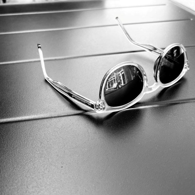 Sunglasses Black and white photograph of refection in pair of sunglasses